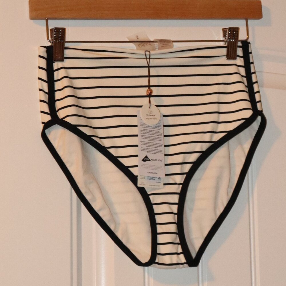 Calia Striped Bikini Bottom - Sz Small White and Black Striped